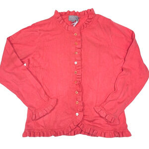 Pure Collection Womens Ruffled Cashmere Cardigan Sweater Size L 14 NEW Pink Twee
